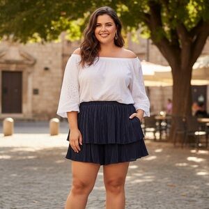 SHEIN Women's Plus 4XL Navy Blue Plisse Tiered Ruffle Mini Skort